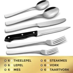 Nince Bestekset (36-delig) 6 Pers - Vaatwasserbestendig - Zilver RVS - Messen Lepels Steak-messen Vorken 17 Nince Bestekset (36-delig) 6 Pers - Vaatwasserbestendig - Zilver RVS - Messen Lepels Steak-messen Vorken -Tefal Shop 550x543 13