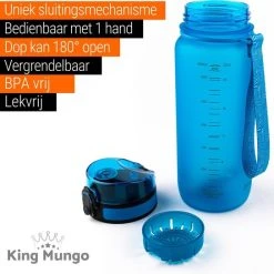 Drinkfles 650ml Blauw - Sport Bidon Drinkbus Hoge Kwaliteit - King Mungo KMDF041 -Tefal Shop 550x544 3