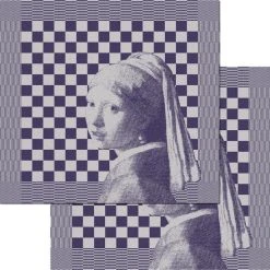 DDDDD Combiset Theedoek Girl With A Pearl 60x65 Blue (per 2 Stuks)