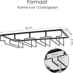 Flokoo Wijnglazen Houder - Zwart - 4 Rijen - 12 Glazen - Ophangrek Wijnglazen - Wijnrek - Glazenrek - Wijn Glas Rek - Wijnglas Houder - Wijnglazenhouder - Glasophangrek - Wijnglas Rek - Bar En Keuken -Tefal Shop 550x548 7