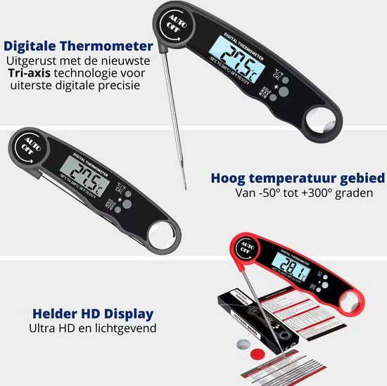 AdroitGoods Kookthermometer Digitaal - Vleesthermometer - Zwart - Waterdicht- Bbq 5 AdroitGoods Kookthermometer Digitaal - Vleesthermometer - Zwart - Waterdicht- Bbq - Afbeelding 3