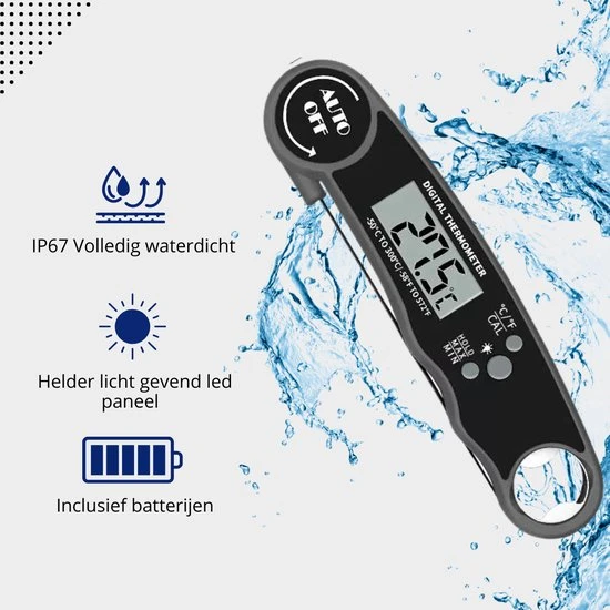 AdroitGoods Kookthermometer Digitaal - Vleesthermometer - Zwart - Waterdicht- Bbq 6 AdroitGoods Kookthermometer Digitaal - Vleesthermometer - Zwart - Waterdicht- Bbq - Afbeelding 4