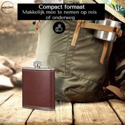 Malony Luxe Heupfles - RVS - 200 Ml - Veldfles - Drinkfles - Flacon - PU Leer - Giftbox - Donker Bruin -Tefal Shop 550x550 123