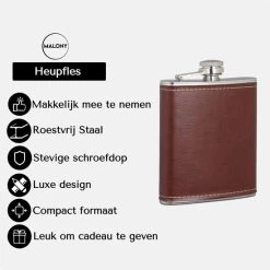Malony Luxe Heupfles - RVS - 200 Ml - Veldfles - Drinkfles - Flacon - PU Leer - Giftbox - Donker Bruin -Tefal Shop 550x550 127
