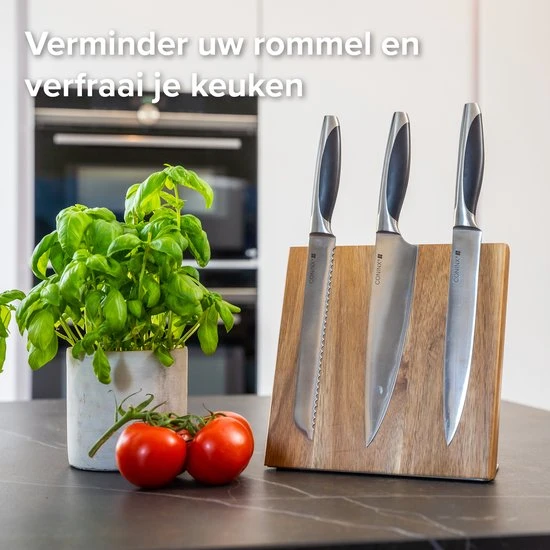 Coninx Quin Messenblok Magnetisch - Messenmagneet - Antislip - Messenhouder RVS / Acacia 6 Coninx Quin Messenblok Magnetisch - Messenmagneet - Antislip - Messenhouder RVS / Acacia - Afbeelding 4