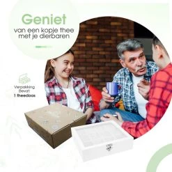 Fortecom Theekist Large - Witte Theedoos 12 Vaks - Echt Glas - Met Weerstandsscharnier - Niet Gevuld Met Thee -Tefal Shop 550x550 298