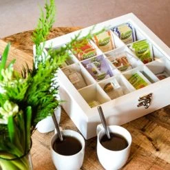 Fortecom Theekist Large - Witte Theedoos 12 Vaks - Echt Glas - Met Weerstandsscharnier - Niet Gevuld Met Thee -Tefal Shop 550x550 299