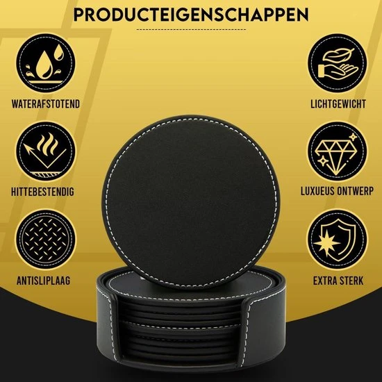 Vaja Trends Luxe Leren Onderzetters Voor Glazen - Met Houder - Set Van 10 - Zwart - Waterafstotend En Hittebestendig 12 Vaja Trends Luxe Leren Onderzetters Voor Glazen - Met Houder - Set Van 10 - Zwart - Waterafstotend En Hittebestendig - Afbeelding 10