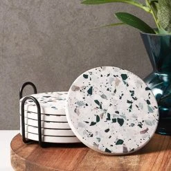 DTB Onderzetters - 1 Set - 6 Stuks - Rond - Keramische Toplaag Met Onderkant Van Kurk - Voor Glazen