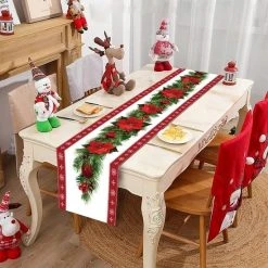 Merkloos Kerst Tafelloper - Kerst Decoratie - 180 X 35 Cm - Kerstster Bloem Motief