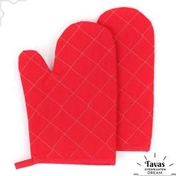 Merkloos Tavas Dream Hittebestendige Ovenwanten 2 Stuks | Ovenhandschoen | Katoen, Thermolite | Tot 220°C | Rood