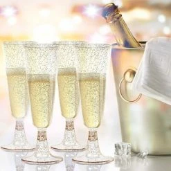 Merkloos Champagneglazen Goud Glitter 20 Stuks Herbruikbaar - Feestglazen - Bruiloft - Verjaardag - Bestek - Glazen - Servies - Vrijgezellen Feest - Gala - Diner Feest