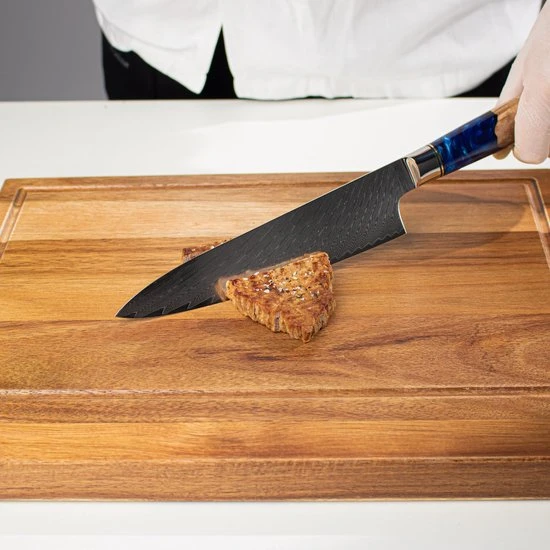 Shinrai Japan™ Shinrai Japan - Japans Koksmes 20 Cm - Koksmes - Damascus Mes - Epoxy Sapphire - Met Luxe Geschenkdoos 13 Shinrai Japan™ Shinrai Japan - Japans Koksmes 20 Cm - Koksmes - Damascus Mes - Epoxy Sapphire - Met Luxe Geschenkdoos - Afbeelding 11