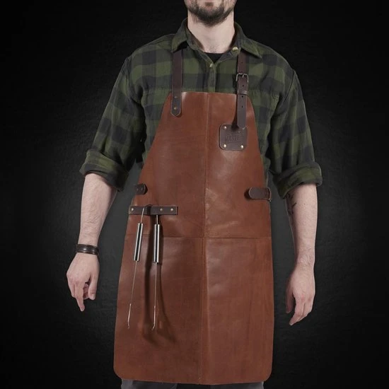 Wavea Cookware Leren BBQ Schort - Cognac - 80 X 50 Cm - Barbecue Schort Met Leren Riemen - Keukenschort 4 Wavea Cookware Leren BBQ Schort - Cognac - 80 X 50 Cm - Barbecue Schort Met Leren Riemen - Keukenschort - Afbeelding 2