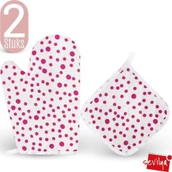 Tavas Sevilya Ovenwant Met Pannenlap Vepakt - Paarse Stippels Katoen, Thermolite Hittebestendig Tot 200°C Set Van 2 | Pannenlappen En Ovenwanten Set Ovenhandschoenen