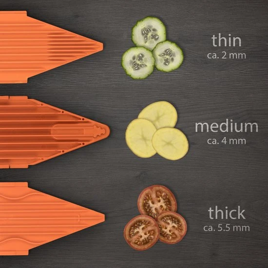 Börner Mandoline V3 Starter| 5-delige Set | 5 Snijdiktes | Geschikt Als Frietsnijder | BPA-vrij En Roestvrij | Oranje 4 Börner Mandoline V3 Starter| 5-delige Set | 5 Snijdiktes | Geschikt Als Frietsnijder | BPA-vrij En Roestvrij | Oranje - Afbeelding 2