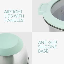 Navaris Roestvrijstalen Mengkom - Set Van 3 Kommen Met Deksel - Antislip Keukenschalen - Mintgroen -Tefal Shop 550x550 657