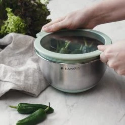 Navaris Roestvrijstalen Mengkom - Set Van 3 Kommen Met Deksel - Antislip Keukenschalen - Mintgroen -Tefal Shop 550x550 658