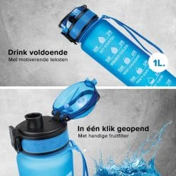 Nimma Motivatie Waterfles - 1 Liter Drinkfles - Met Tijdmarkeringen En Fruitfilter - Blauw -Tefal Shop 550x550 692