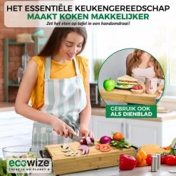 Ecowize 3-in-1 Bamboe Snijplank Met Opvangbak - Snijplank Hout Incl. 3 Roestvrijstalen Opvangbakjes Met Bamboe Deksel, 4 Inzetbare Raspen - Groentesnijder, Hakblok, Borrelplank, Tapasplank, Broodplank - 40x30cm - Duurzaam Cadeau -Tefal Shop 550x550 765