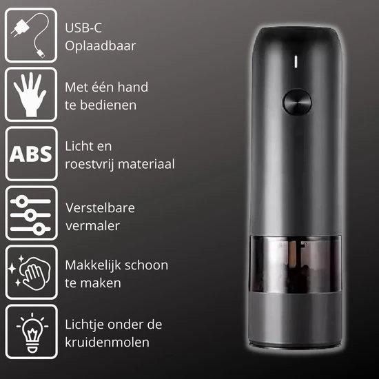 Merkloos Gov Products Elektrische Peper- En Zoutmolen Set Zwart Met Lampje - Pepermolen - Kruidenmolen 8 Merkloos Gov Products Elektrische Peper- En Zoutmolen Set Zwart Met Lampje - Pepermolen - Kruidenmolen - Afbeelding 6