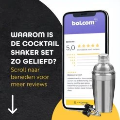 Cocktail Shaker Set Van Daleys Bars - 20 Delige Cocktailset - Robuuste Horecakwaliteit - 550 ML - Inclusief Nederlandstalig Receptenboek - Luxe Cadeauverpakking Man/vrouw - Professionele Cocktailshaker - RVS (304 Stainless Steel)- GRATIS RVS RIETJES -Tefal Shop 550x550 780