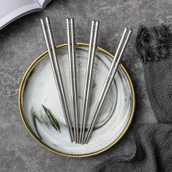 Alheco Set Van 6 Paar Koreaanse Chopsticks - Eetstokjes Metaal Voor Sushi - RVS - Vaatwasserbestendig - Zilver -Tefal Shop 550x550 80