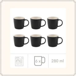 OTIX Koffiekopjes - Set Van 6 - Cappuccino Kopjes - Mokken - Zwart - 280 Ml - Keramiek -Tefal Shop 550x550 828