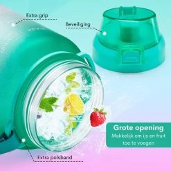 FLOOQ - Waterfles - Drinkfles - Bidon - Sportdrankfles - Grote Waterfles - Rietje - 2 Liter - Lekvrij - Tijdsmarkering - Motivatie Waterfles - Blauw -Tefal Shop 550x550 880