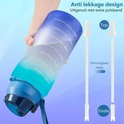 FLOOQ - Waterfles - Drinkfles - Bidon - Sportdrankfles - Grote Waterfles - Rietje - 2 Liter - Lekvrij - Tijdsmarkering - Motivatie Waterfles - Blauw -Tefal Shop 550x550 882