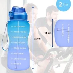 FLOOQ - Waterfles - Drinkfles - Bidon - Sportdrankfles - Grote Waterfles - Rietje - 2 Liter - Lekvrij - Tijdsmarkering - Motivatie Waterfles - Blauw -Tefal Shop 550x550 883