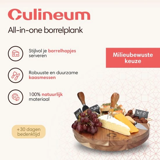 Culineum® Luxe Borrelplank Met Messen & Schaaltjes - Tapasplank, Serveerplank & Kaasplank - 30 Cm - Keramiek / Hout 4 Culineum® Luxe Borrelplank Met Messen & Schaaltjes - Tapasplank, Serveerplank & Kaasplank - 30 Cm - Keramiek / Hout - Afbeelding 2