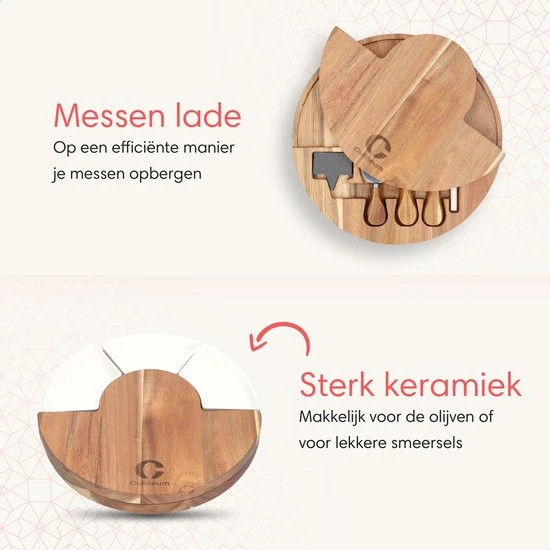 Culineum® Luxe Borrelplank Met Messen & Schaaltjes - Tapasplank, Serveerplank & Kaasplank - 30 Cm - Keramiek / Hout 9 Culineum® Luxe Borrelplank Met Messen & Schaaltjes - Tapasplank, Serveerplank & Kaasplank - 30 Cm - Keramiek / Hout - Afbeelding 7
