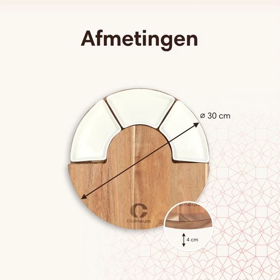 Culineum® Luxe Borrelplank Met Messen & Schaaltjes - Tapasplank, Serveerplank & Kaasplank - 30 Cm - Keramiek / Hout 10 Culineum® Luxe Borrelplank Met Messen & Schaaltjes - Tapasplank, Serveerplank & Kaasplank - 30 Cm - Keramiek / Hout - Afbeelding 8