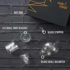 OS Oak & Steel ENGLAND Doodskop Whiskey Karaf (500ml) Met 6 Skull -Tefal Shop 550x550 932
