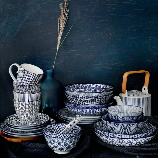 Tokyo Design Studio Nippon Blue Sushi Servies - Porselein - 6 Delig - 2 Persoons 4 Tokyo Design Studio Nippon Blue Sushi Servies - Porselein - 6 Delig - 2 Persoons - Afbeelding 2