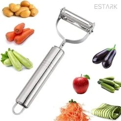 ESTARK® Dunschiller - Julienne & Groenteschiller - Groentesnijder - Uiensnijder - Spiraalsnijder - Juliennerasp - Juliennesnijder - Sliertensnijder - Multifunctionele Groenten Schiller Aardappel Schiller - Dunschiller RVS -Tefal Shop 550x550 939