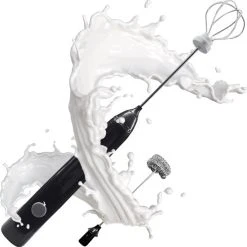 Premium Melkopschuimer Earkings - Melkschuimer Oplaadbaar Met Meegeleverde USB Kabel - Inclusief 2 Opzetstukken - Melkopschuimer Elektrisch Zwart