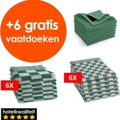 Zavelo - Theedoeken En Keukendoeken Set - 6x Theedoeken + 6x Keukendoeken + Gratis 6 Vaatdoekjes T.w.v. €14.95 - Groen