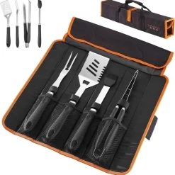 Deuba BBQ-bestek 4-delige Set RVS Met Opbergtas Barbecueset Accessoires