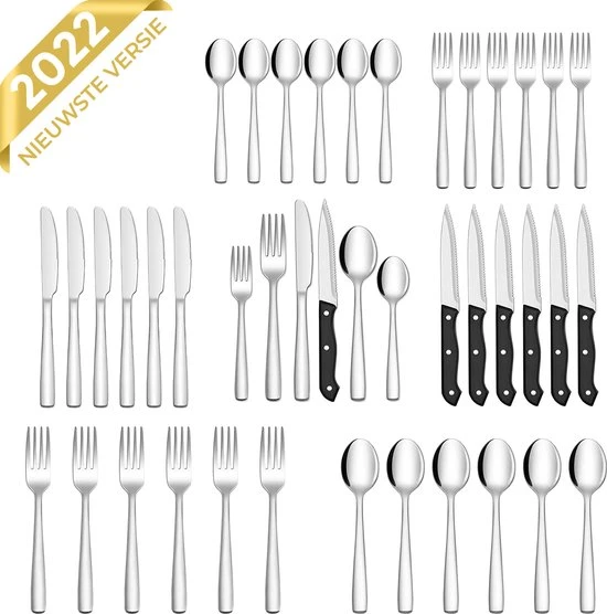 Nince Bestekset (36-delig) 6 Pers - Vaatwasserbestendig - Zilver RVS - Messen Lepels Steak-messen Vorken 3 Nince Bestekset (36-delig) 6 Pers - Vaatwasserbestendig - Zilver RVS - Messen Lepels Steak-messen Vorken