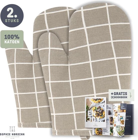 Sophie Nørdinn Ovenwanten Van Sophie Nordinn® - Ovenhandschoenen Lund (Raster Grijs) - Ovenwanten 2 Stuks - Katoen 3 Sophie Nørdinn Ovenwanten Van Sophie Nordinn® - Ovenhandschoenen Lund (Raster Grijs) - Ovenwanten 2 Stuks - Katoen
