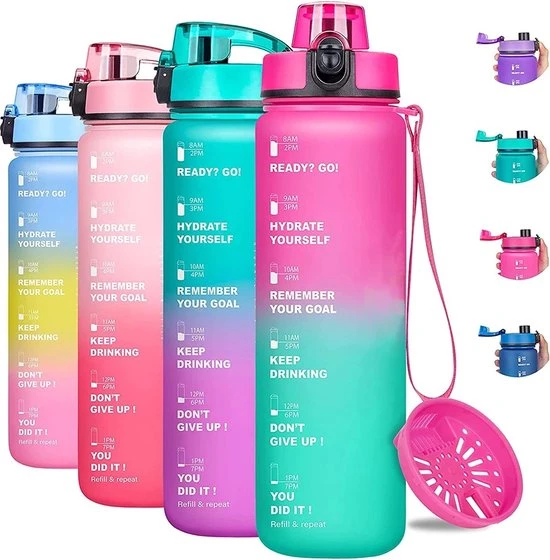 Merkloos Molly's® Drinkfles - Luxe Drinkfles - Water Bottle - Waterfles 1 Liter - Bidon- Motivatie Drinkfles Roze/Blauw - BLACK FRIDAY 2022 3 Merkloos Molly's® Drinkfles - Luxe Drinkfles - Water Bottle - Waterfles 1 Liter - Bidon- Motivatie Drinkfles Roze/Blauw - BLACK FRIDAY 2022