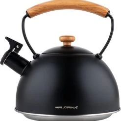 Floria Florina Natura Line Fluitketel RVS Mat Zwart 2.3 Liter - Geschikt Voor Alle Warmtebronnen - Scandinavische Stijl - Massief Houten Handvat