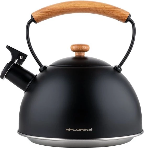 Floria Florina Natura Line Fluitketel RVS Mat Zwart 2.3 Liter - Geschikt Voor Alle Warmtebronnen - Scandinavische Stijl - Massief Houten Handvat 3 Floria Florina Natura Line Fluitketel RVS Mat Zwart 2.3 Liter - Geschikt Voor Alle Warmtebronnen - Scandinavische Stijl - Massief Houten Handvat