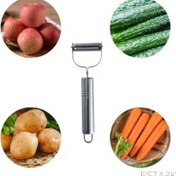 ESTARK® Dunschiller - Julienne & Groenteschiller - Groentesnijder - Uiensnijder - Spiraalsnijder - Juliennerasp - Juliennesnijder - Sliertensnijder - Multifunctionele Groenten Schiller Aardappel Schiller - Dunschiller RVS -Tefal Shop 550x568 9