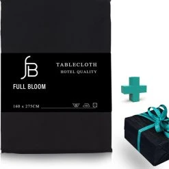Full Bloom Tafelkleed Van Hoge Kwaliteit - Luxe Tafellaken 160 X 275 Cm - Zwart - Premium Tafelzeil Voor De Feestdagen - Tafelkleden Sinterklaas En Kerst - Tablecloth Black