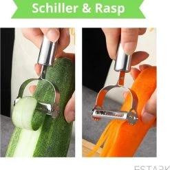 ESTARK® Dunschiller - Julienne & Groenteschiller - Groentesnijder - Uiensnijder - Spiraalsnijder - Juliennerasp - Juliennesnijder - Sliertensnijder - Multifunctionele Groenten Schiller Aardappel Schiller - Dunschiller RVS -Tefal Shop 550x572 2
