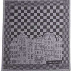 Seashell Oerhollands Luxe Theedoeken - 6 Stuks - Patroon Blok Herenhuis - Antraciet - 60x65cm -Tefal Shop 550x577