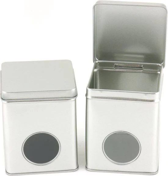 Theeblik Losse Thee - Zilver - Met Venster - De Gouden Kat - 75/100 Gram - Theedoos 3 Theeblik Losse Thee - Zilver - Met Venster - De Gouden Kat - 75/100 Gram - Theedoos